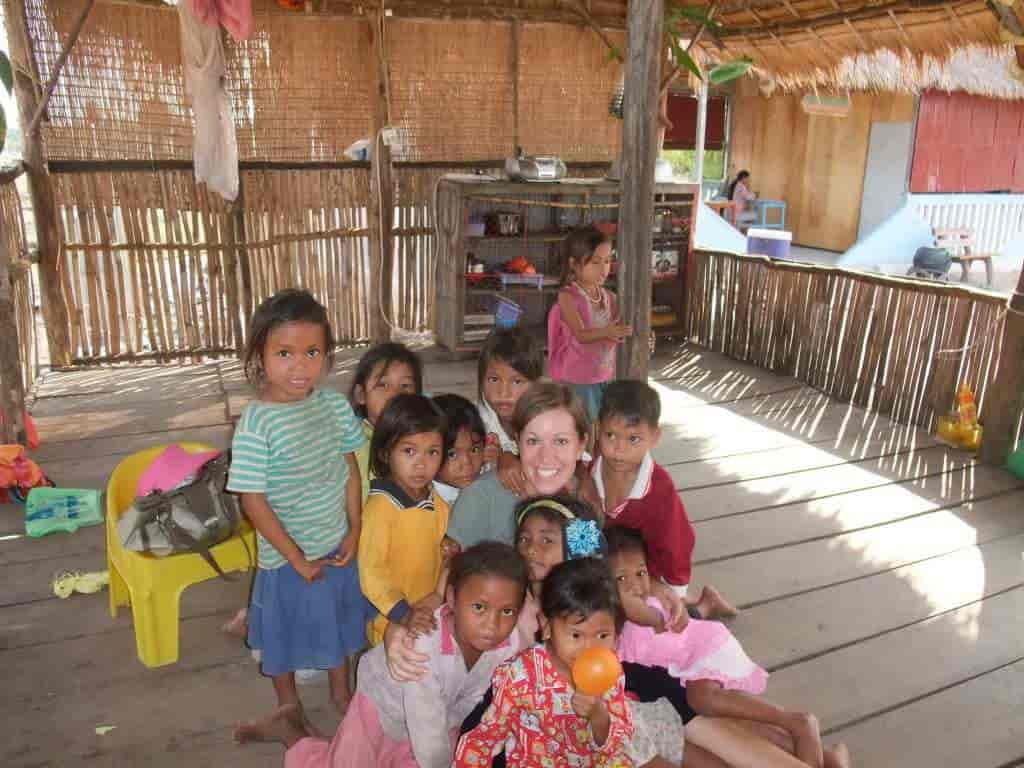 Sigrid with children in Cambodia.