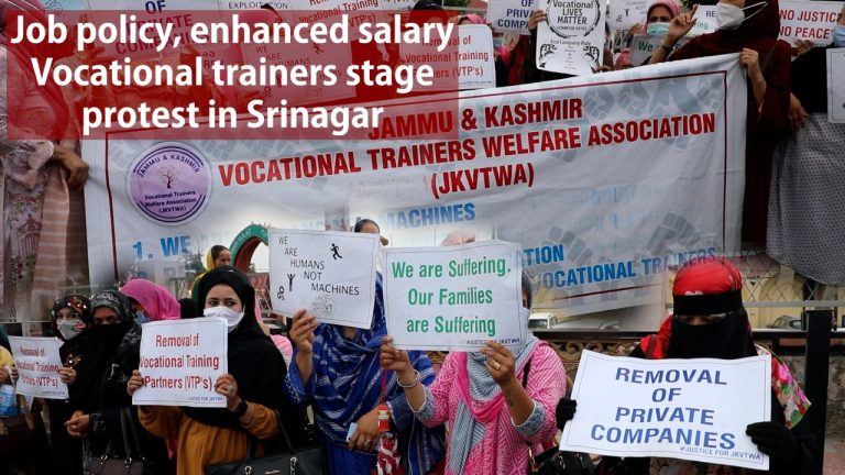 Watch | Job policy, enhanced salary: Vocational trainers stage protest in Srinagar